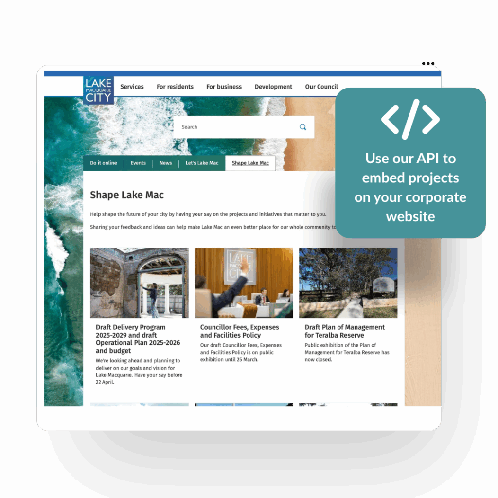 Use our API to embed projects in your corporate site