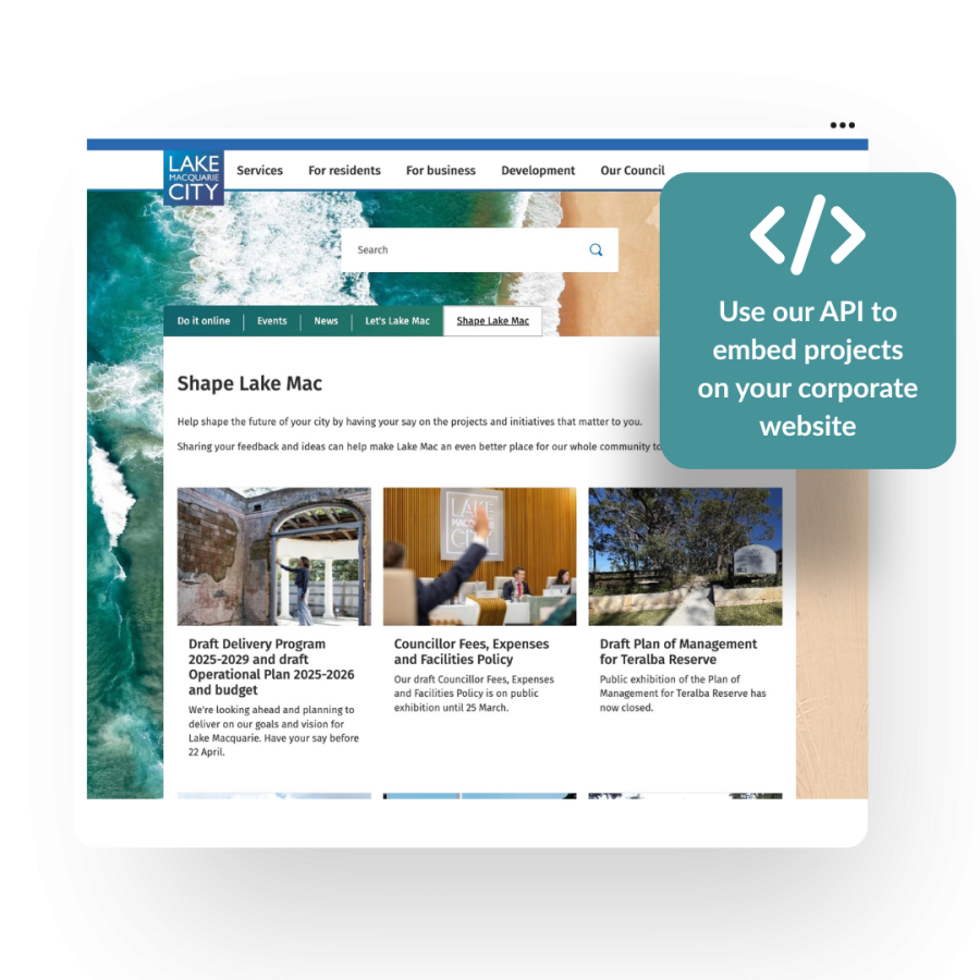 Use our API to embed projects in your corporate site